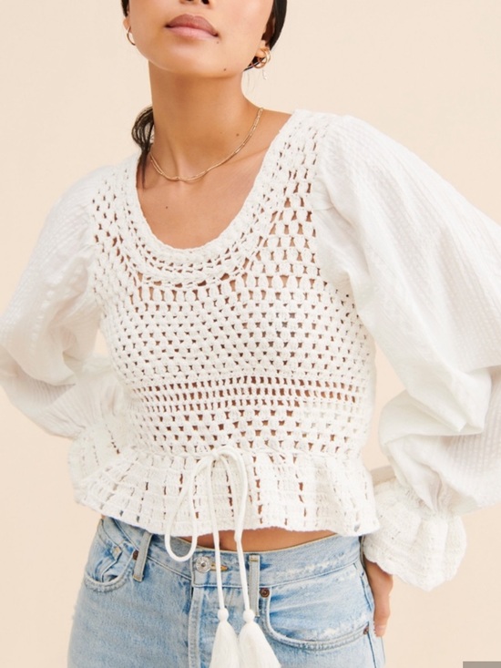 Free People Tops - Free People Megan Crochet Top Creamy White Boho Long Sleeve Blouse size large